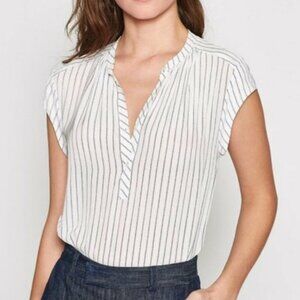 Joie V-Neck Short Sleeve Popover Top Size 1X White Black Pinstripe Tunic Length